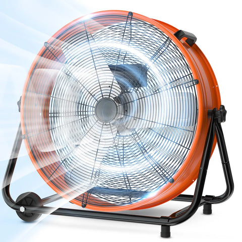 Lifeplus Industrial Fan 24 in. Heavy-Duty Drum 3-Speed 9640 CFM, Orange