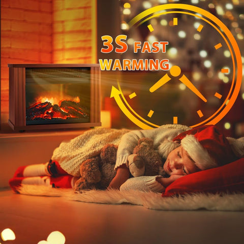 Airo Comfort Electric Fireplace Heater, Portable Wood Fireplace Stove with 3D Realistic Dancing Flame Effect