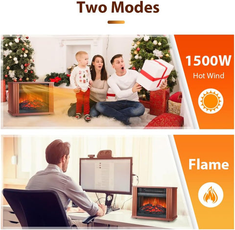 Airo Comfort Electric Fireplace Heater, Portable Wood Fireplace Stove with 3D Realistic Dancing Flame Effect