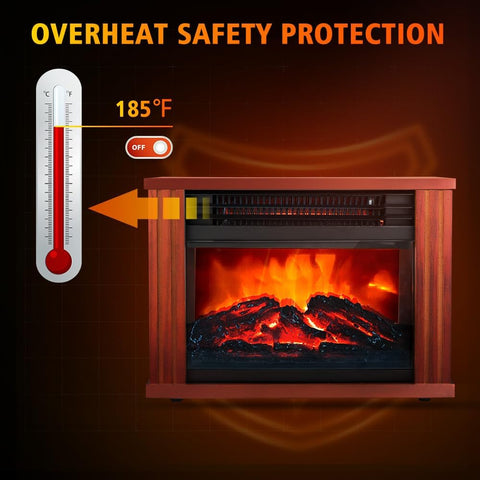 Airo Comfort Electric Fireplace Heater, Portable Wood Fireplace Stove with 3D Realistic Dancing Flame Effect