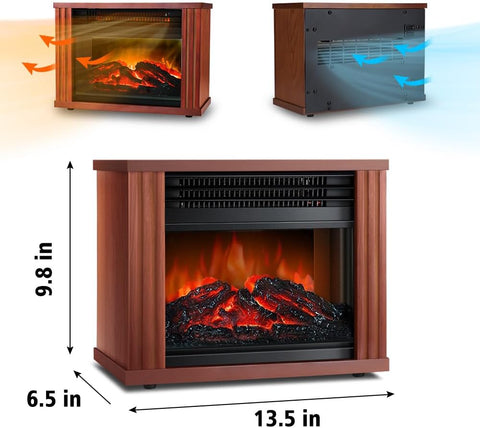 Airo Comfort Electric Fireplace Heater, Portable Wood Fireplace Stove with 3D Realistic Dancing Flame Effect