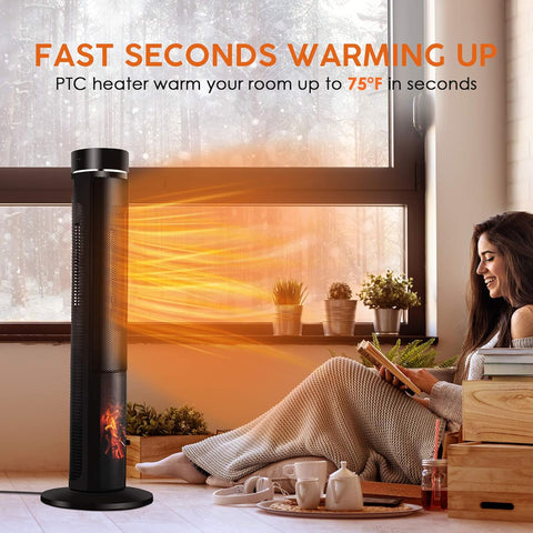 Airo Comfort Electric Space Heater for Large Room - 36" Ceramic Tower Space Heater for Room Heating w/Thermostat