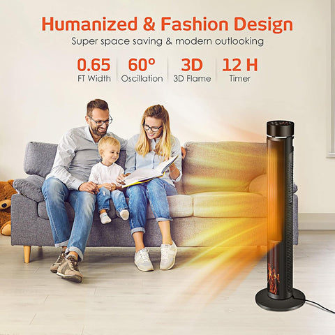 Airo Comfort Electric Space Heater for Large Room - 36" Ceramic Tower Space Heater for Room Heating w/Thermostat