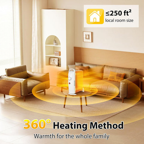 Airo Comfort Oil Filled Heater, 700W Portable Radiant Space Heater with Adjustable Thermostat