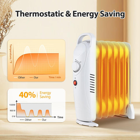 Airo Comfort Oil Filled Heater, 700W Portable Radiant Space Heater with Adjustable Thermostat