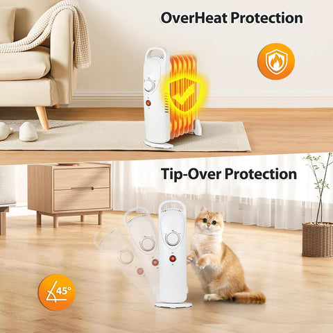 Airo Comfort Oil Filled Heater, 700W Portable Radiant Space Heater with Adjustable Thermostat
