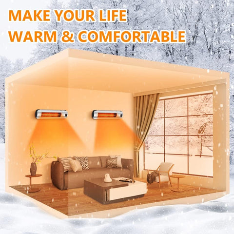 Airo Comfort Electric Patio Heater, 1500W Wall Mount Outdoor Heater With Carbon Tube Heating