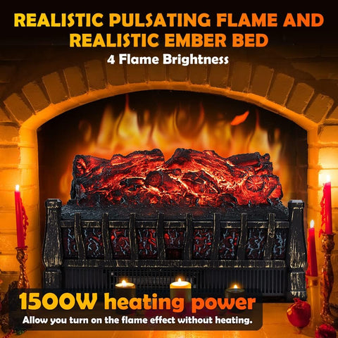 Airo Comfort Electric Fireplace Log Heater, 21 Inch Fireplace Insert w/Remote Control