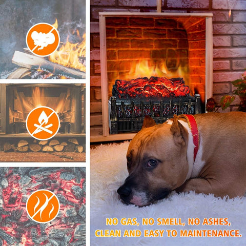 Airo Comfort Electric Fireplace Log Heater, 21 Inch Fireplace Insert w/Remote Control