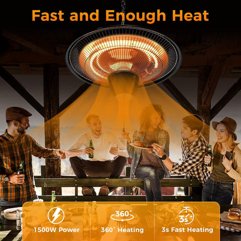Airo Comfort Outdoor Patio Heater, 1500W Electric Hanging Patio Heater, Ceiling Mounted Heater for Balcony