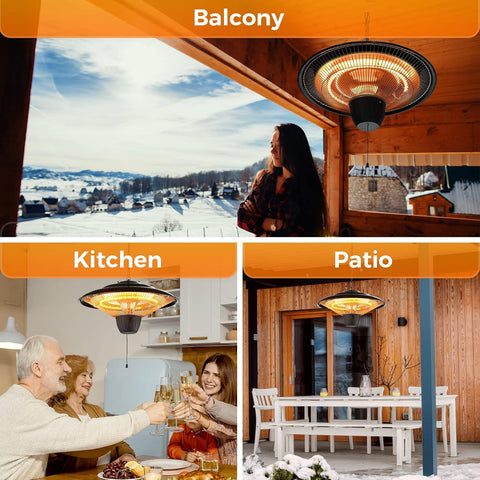 Airo Comfort Outdoor Patio Heater, 1500W Electric Hanging Patio Heater, Ceiling Mounted Heater for Balcony
