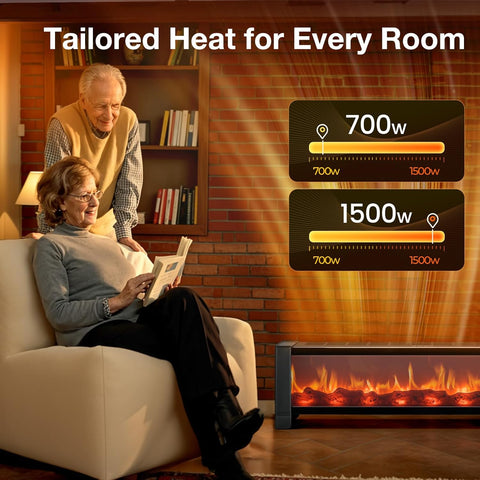 Airo Comfort 33” Baseboard Heater, 1500W Electric Fireplace with Top Air Outlet, Remote &Adjustable Thermostat