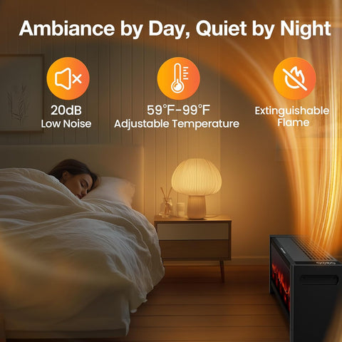 Airo Comfort 33” Baseboard Heater, 1500W Electric Fireplace with Top Air Outlet, Remote &Adjustable Thermostat