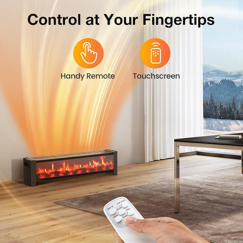Airo Comfort 33” Baseboard Heater, 1500W Electric Fireplace with Top Air Outlet, Remote &Adjustable Thermostat