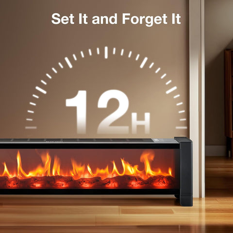 Airo Comfort 33” Baseboard Heater, 1500W Electric Fireplace with Top Air Outlet, Remote &Adjustable Thermostat