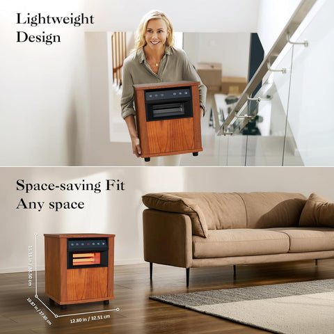 Airo Comfort 1500W Electric Infrared Space Heater, Quartz Heater for Indoor Use, Tip-Over & Overheat Protection with Remote Control