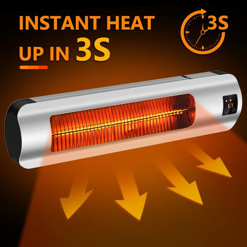 Airo Comfort Electric Patio Heater, 1500W Wall Mount Outdoor Heater With Carbon Tube Heating