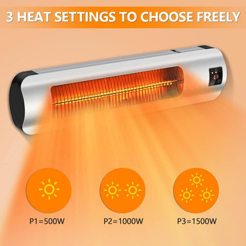 Airo Comfort Electric Patio Heater, 1500W Wall Mount Outdoor Heater With Carbon Tube Heating