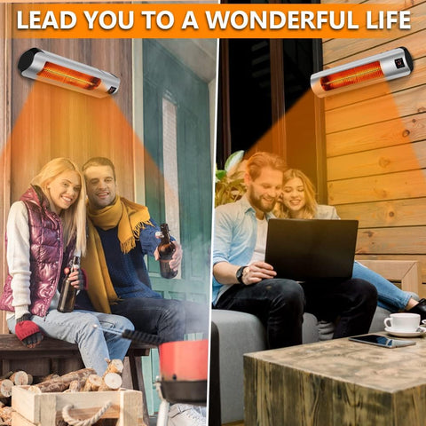 Airo Comfort Electric Patio Heater, 1500W Wall Mount Outdoor Heater With Carbon Tube Heating