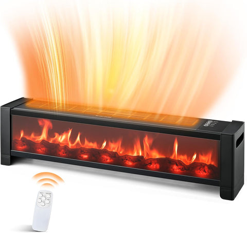 Airo Comfort 33” Baseboard Heater, 1500W Electric Fireplace with Top Air Outlet, Remote &Adjustable Thermostat