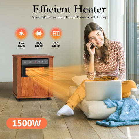 Airo Comfort 1500W Electric Infrared Space Heater, Quartz Heater for Indoor Use, Tip-Over & Overheat Protection with Remote Control
