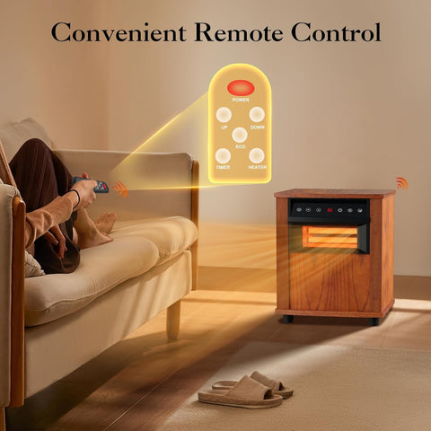 Airo Comfort 1500W Electric Infrared Space Heater, Quartz Heater for Indoor Use, Tip-Over & Overheat Protection with Remote Control