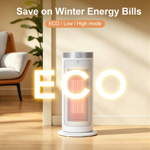 Airo Comfort 1500W 15-Inch Oscillating Ceramic Space Heater, White – ECO, low and high heat modes
