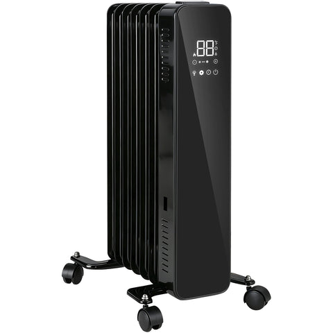 Airo Comfort 1500W 23-Inch 7-Fin Oil-Filled Radiator Space Heater, Black – angled side view