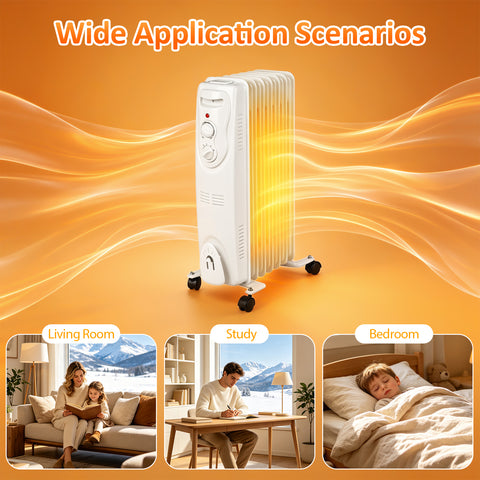 Airo Comfort 1500W 25-Inch 7-Fin Oil-Filled Radiator Space Heater, White – for living room, study and bedroom