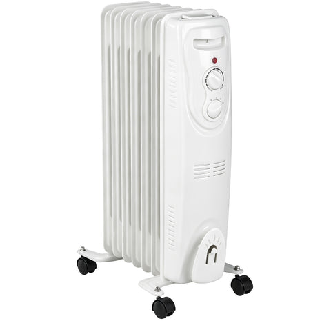 Airo Comfort 1500W 25-Inch 7-Fin Oil-Filled Radiator Space Heater, White – side view with wheels