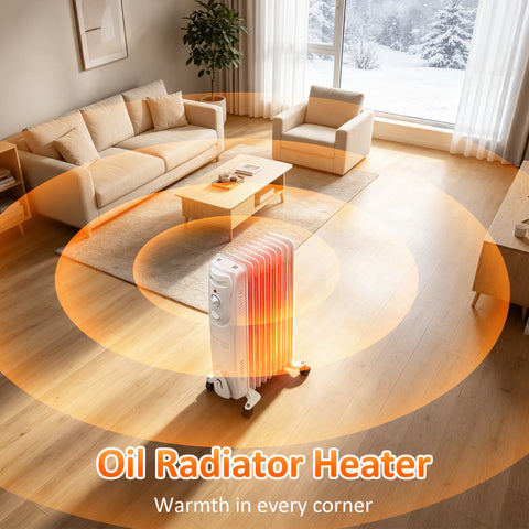Airo Comfort 1500W 25-Inch 7-Fin Oil-Filled Radiator Space Heater, White – oil radiator warms every corner of the room