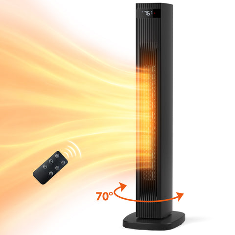 Airo Comfort 1500W 32-Inch Oscillating Ceramic Tower Space Heater, Black – 70-degree oscillation and remote control