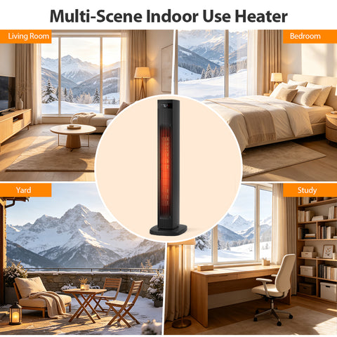 Airo Comfort 1500W 32-Inch Oscillating Ceramic Tower Space Heater, Black – for living room, bedroom and study