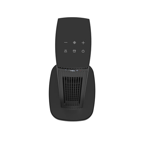 Airo Comfort 1500W 32-Inch Oscillating Ceramic Tower Space Heater, Black – top view of touch controls