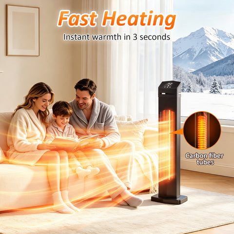 Airo Comfort 1500W 36-Inch Indoor/Outdoor Infrared Tower Space Heater, Black – fast heating with carbon fiber tubes