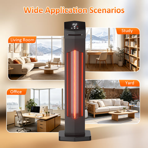 Airo Comfort 1500W 36-Inch Indoor/Outdoor Infrared Tower Space Heater, Black – for living room, study, office and yard