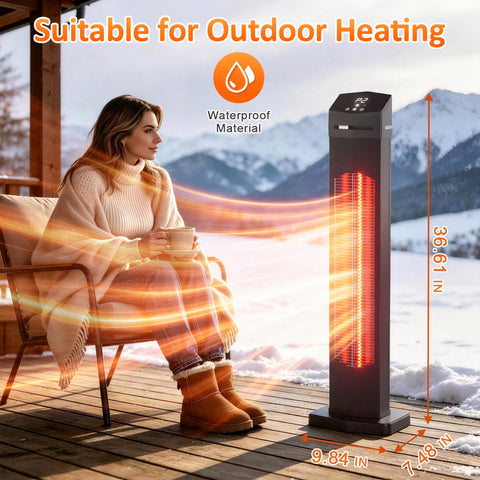 Airo Comfort 1500W 36-Inch Indoor/Outdoor Infrared Tower Space Heater, Black – for covered patios, 36.61 in. tall