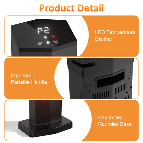 Airo Comfort 1500W 36-Inch Indoor/Outdoor Infrared Tower Space Heater, Black – LED display, carry handle and rounded base