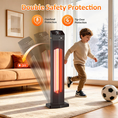 Airo Comfort 1500W 36-Inch Indoor/Outdoor Infrared Tower Space Heater, Black – overheat and tip-over protection