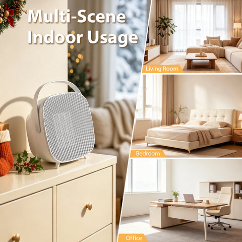 Airo Comfort 1500W 8-Inch Compact Ceramic Space Heater, White – for living room, bedroom and office