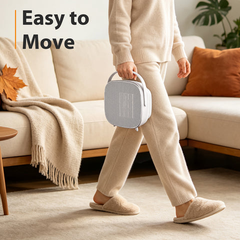 Airo Comfort 1500W 8-Inch Compact Ceramic Space Heater, White – portable with carry handle, easy to move