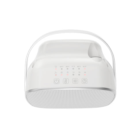 Airo Comfort 1500W 8-Inch Compact Ceramic Space Heater, White – top view of touch controls